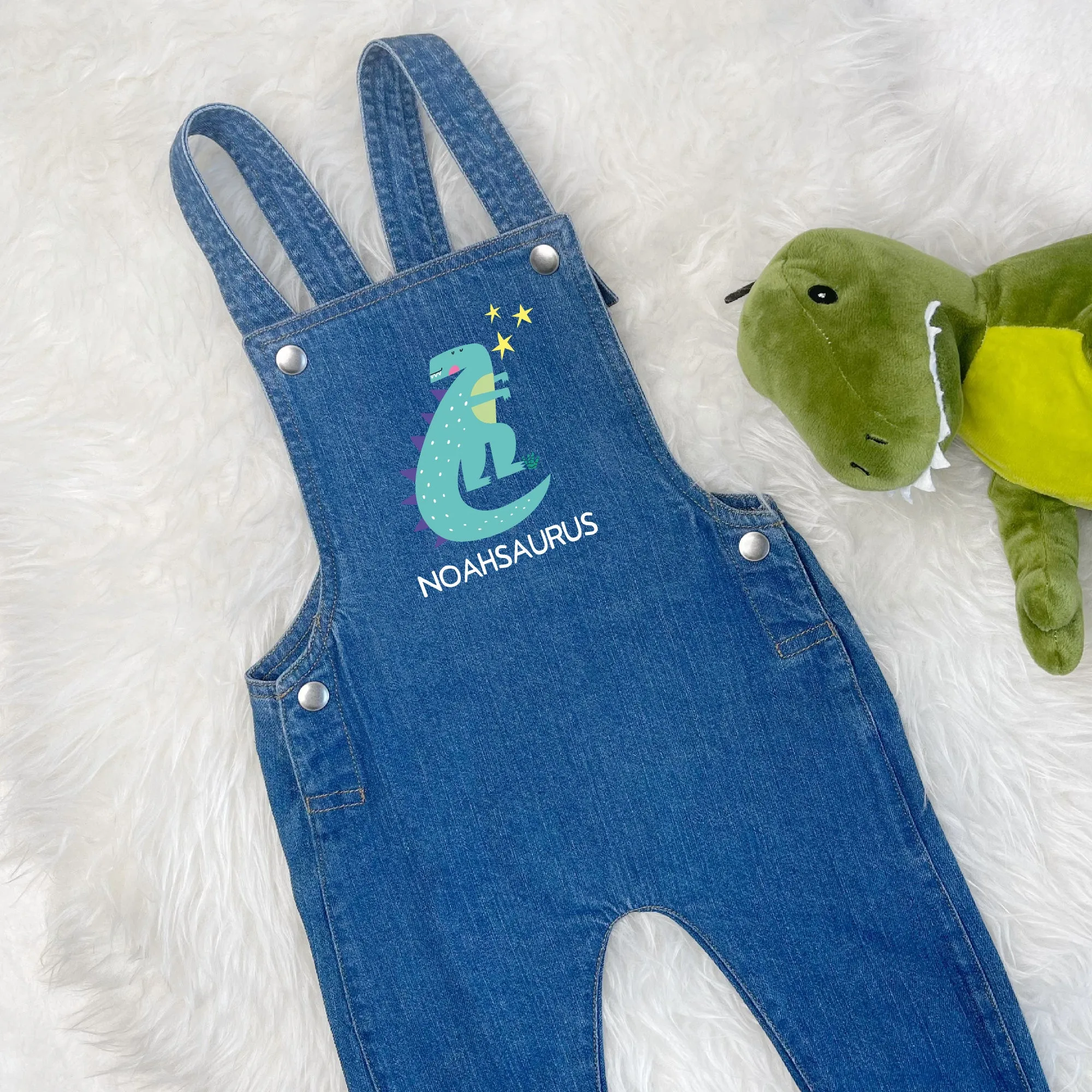 T Rex Personalised Baby/Kids Denim Dungarees