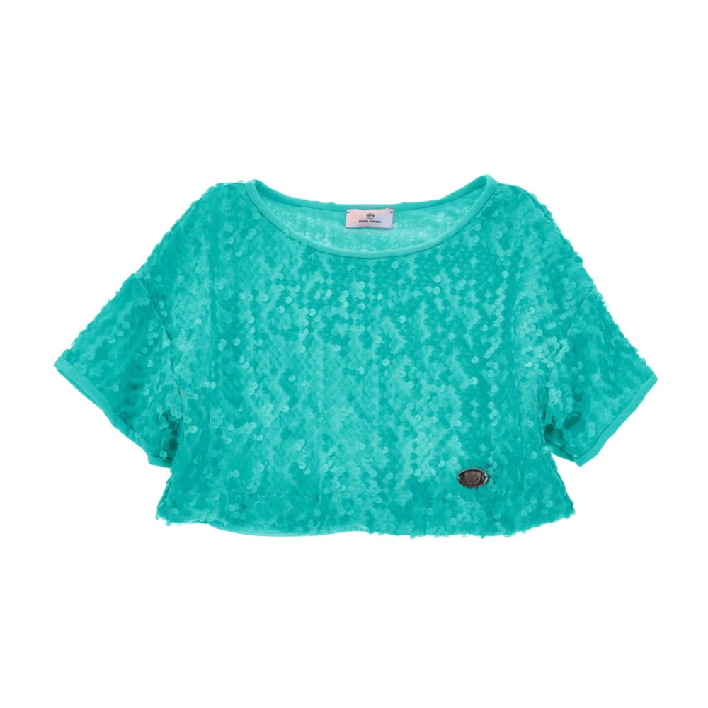 T-shirt Verde con Paillettes per Bambina di Chiara Ferragni