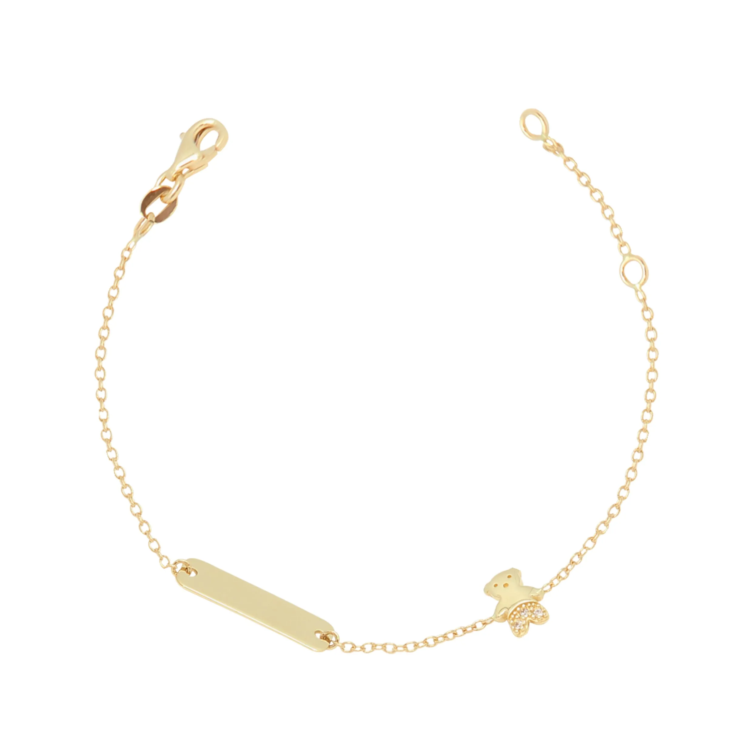 Teddy Bear ID Bracelet in 14k Gold with CZ