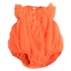 Kids Orange Pleated Romper