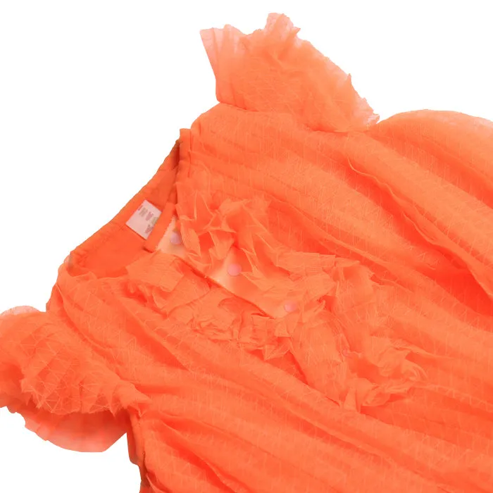 Kids Orange Pleated Romper