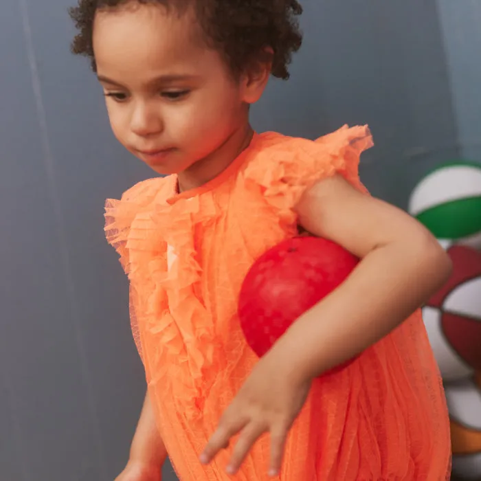 Kids Orange Pleated Romper