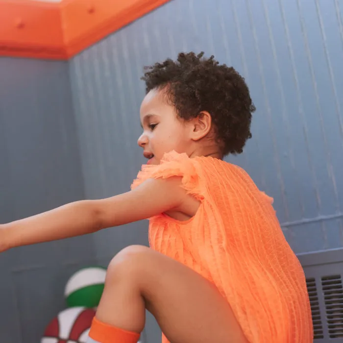 Kids Orange Pleated Romper