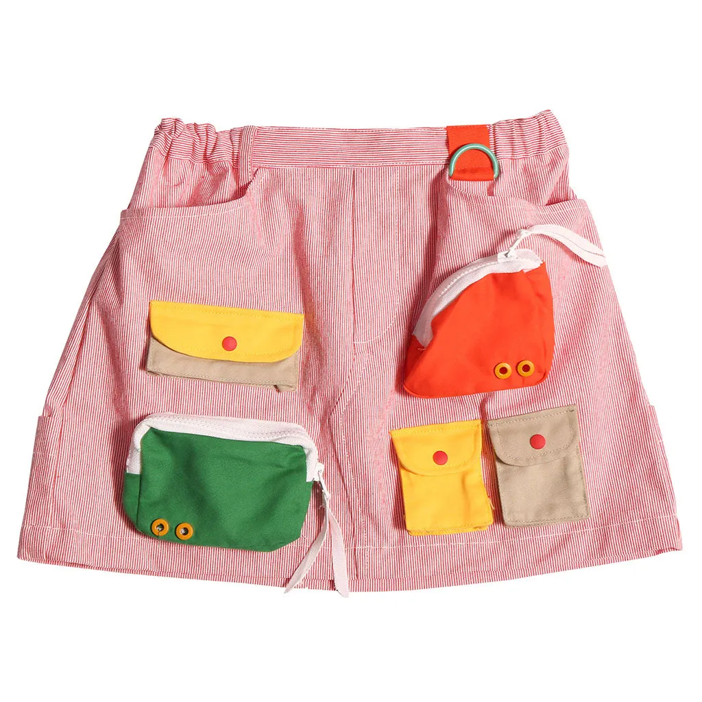 Kids Red Patchwork Cargo Skirt