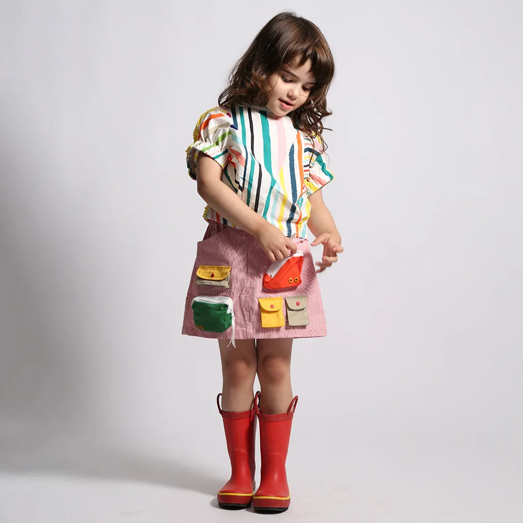 Kids Red Patchwork Cargo Skirt