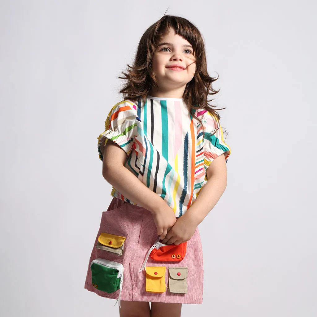 Kids Red Patchwork Cargo Skirt