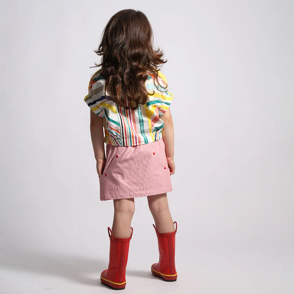 Kids Red Patchwork Cargo Skirt