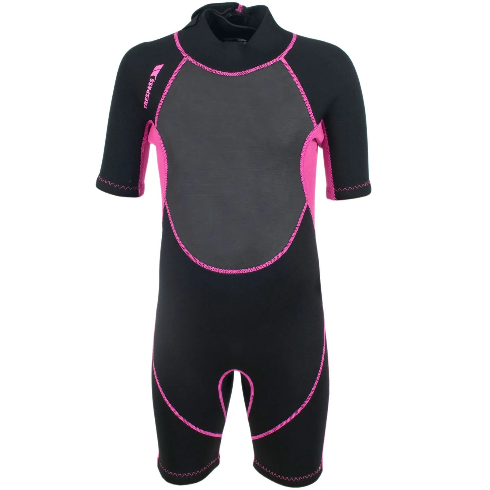 Trespass Kids Astor 3MM Short Sleeve Surfing Short Wetsuit - Black/Pink