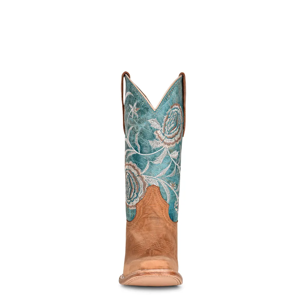 Turquoise Embroidered Kids Boots