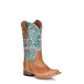 Turquoise Embroidered Kids Boots