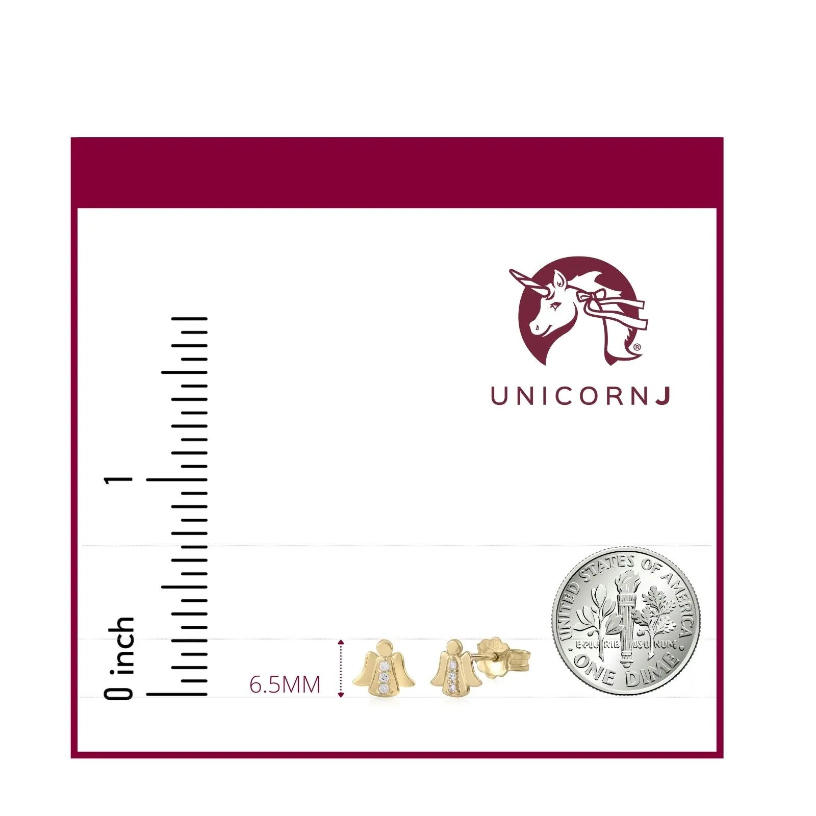 Italian UNICORNJ 14K Yellow and White Gold Guardian Angel Post Earrings for Children with CZ's