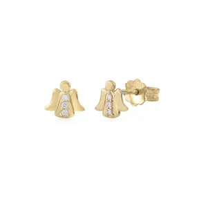 Italian UNICORNJ 14K Yellow and White Gold Guardian Angel Post Earrings for Children with CZ's