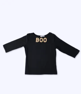 Kids Black Candy Corn Boo Embroidered Gracie Top by Unique Vintage