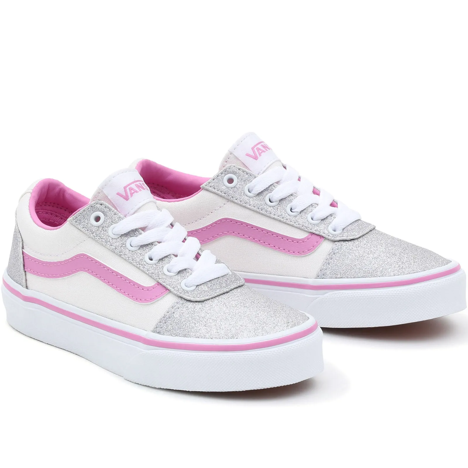 Vans Kids Ward Low Rise Glitter Canvas Trainers - Pink/White