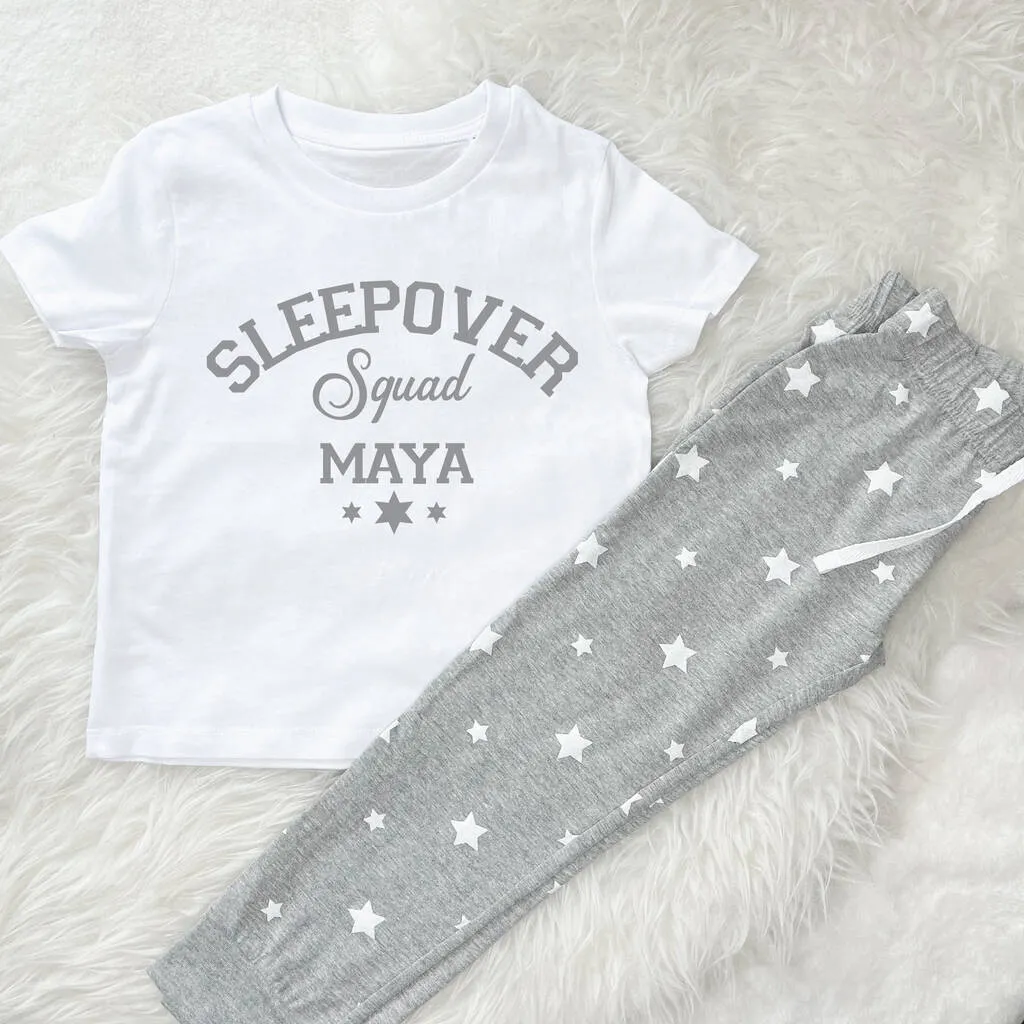 Varsity Style Personalised Sleepover Squad Kids Pyjamas