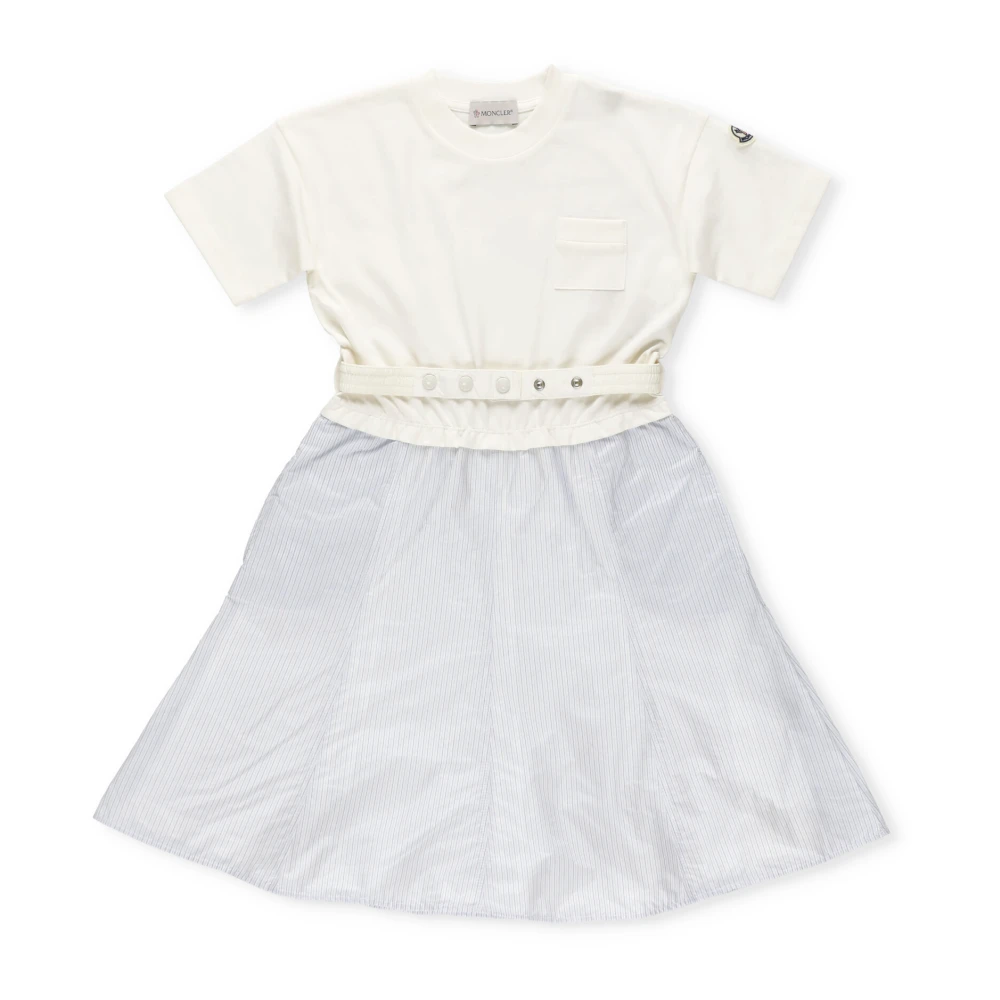 White Cotton Dress with Waterproof Striped Skirt