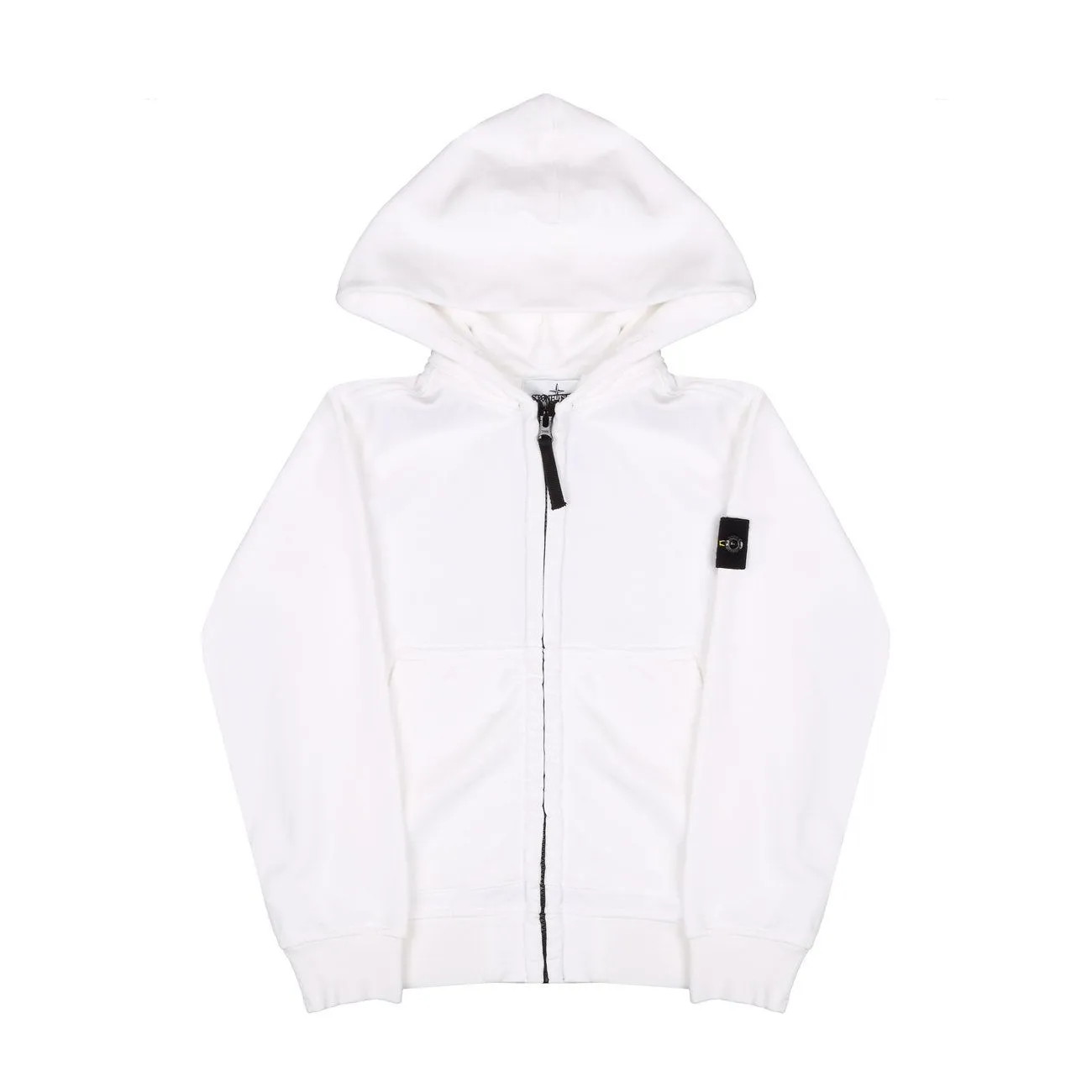 White Kids' Full-Zip Hoodie with Patch