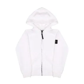 White Kids' Full-Zip Hoodie with Patch