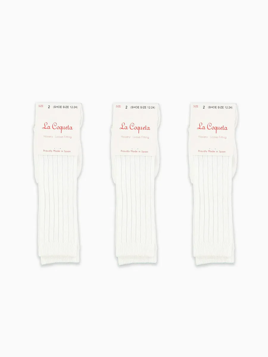 White Ribbed Knee High Kids Socks Set