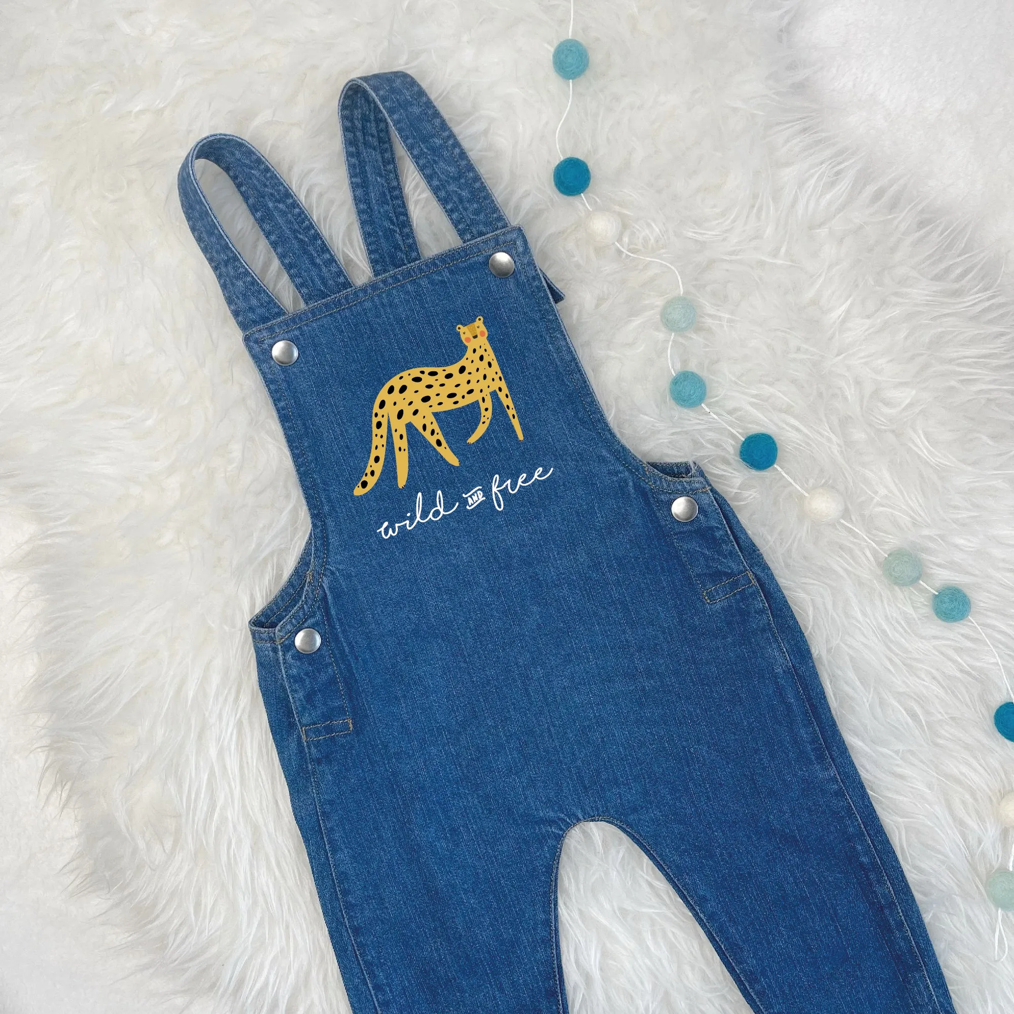 Wild And Free Leopard Baby/Kids Denim Dungarees