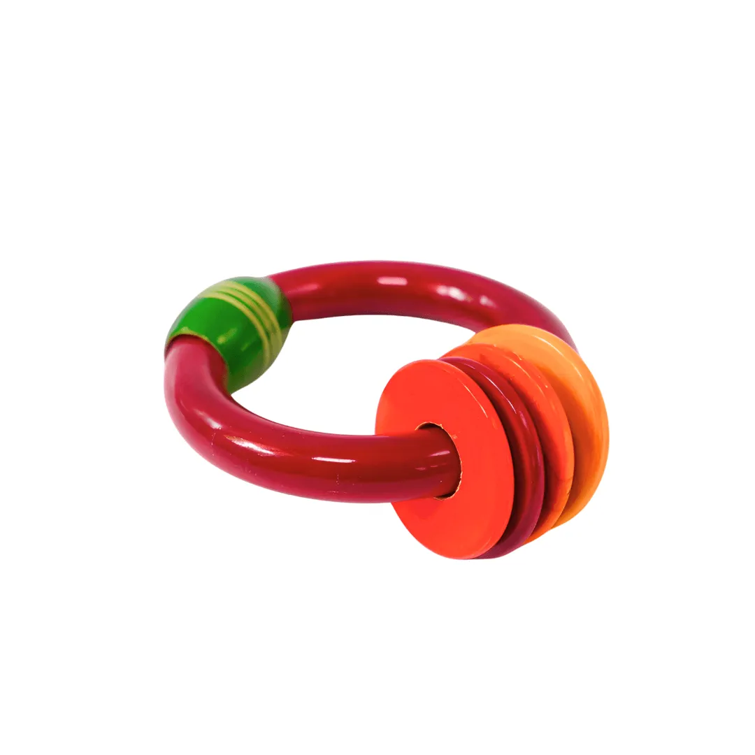 Wooden Bangle Rattle with 4 Rings in Multicolor, Suitable for Kids Aged 6-12 Months, Set of 4