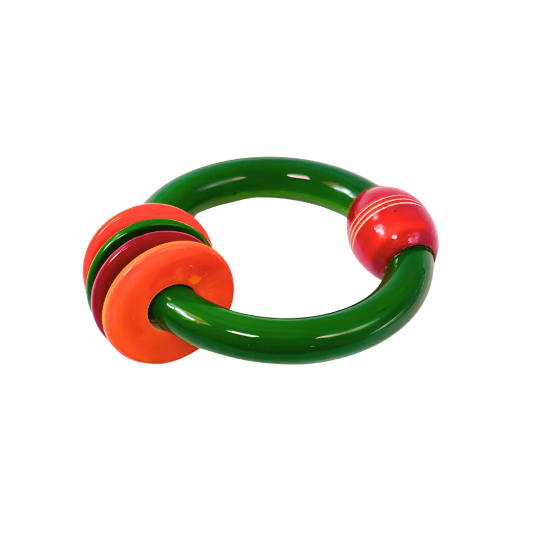 Wooden Bangle Rattle with 4 Rings in Multicolor, Suitable for Kids Aged 6-12 Months, Set of 4