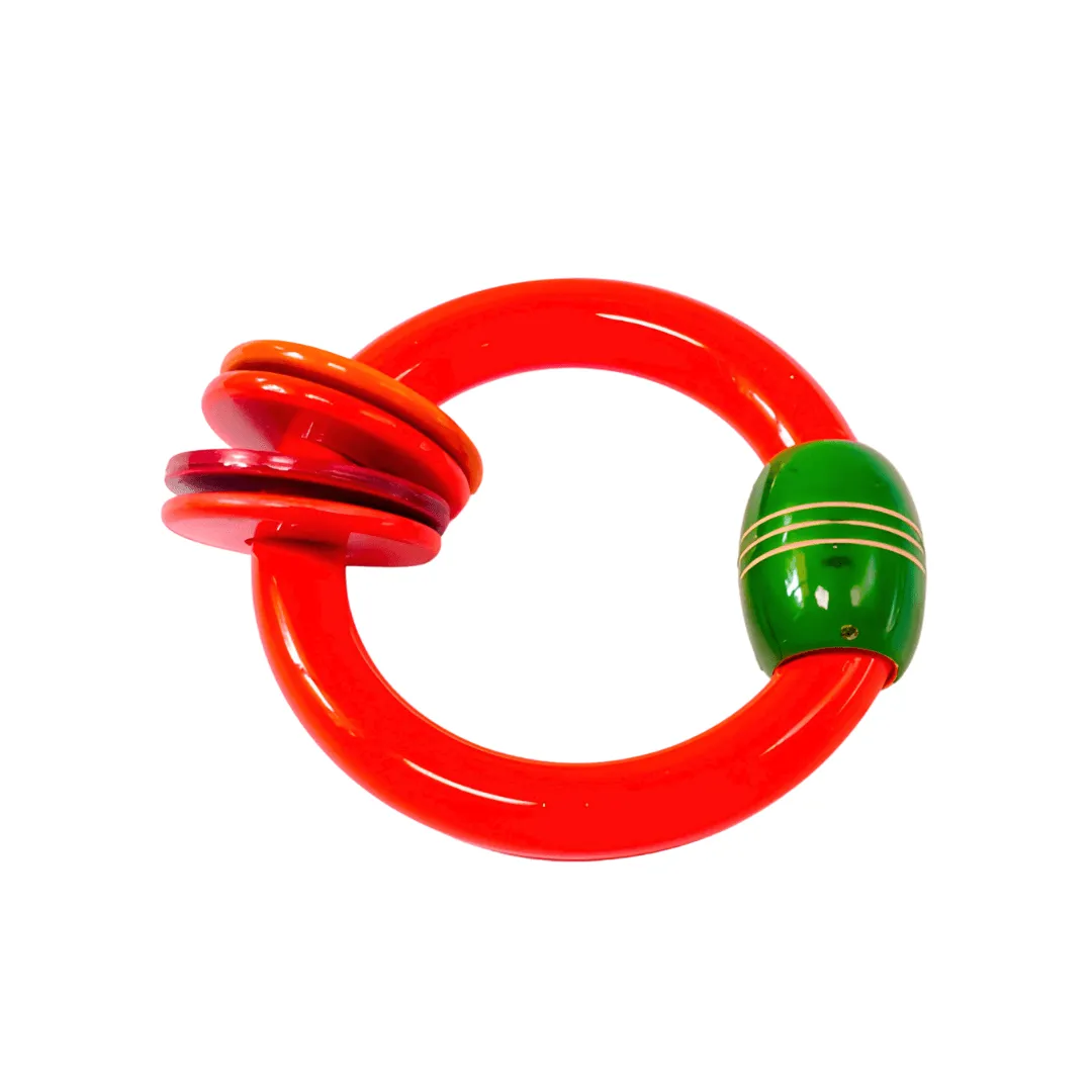 Wooden Bangle Rattle with 4 Rings in Multicolor, Suitable for Kids Aged 6-12 Months, Set of 4