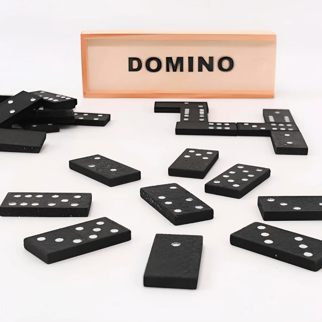 Kids Wooden Blocks and Dominoes Game with Storage Box