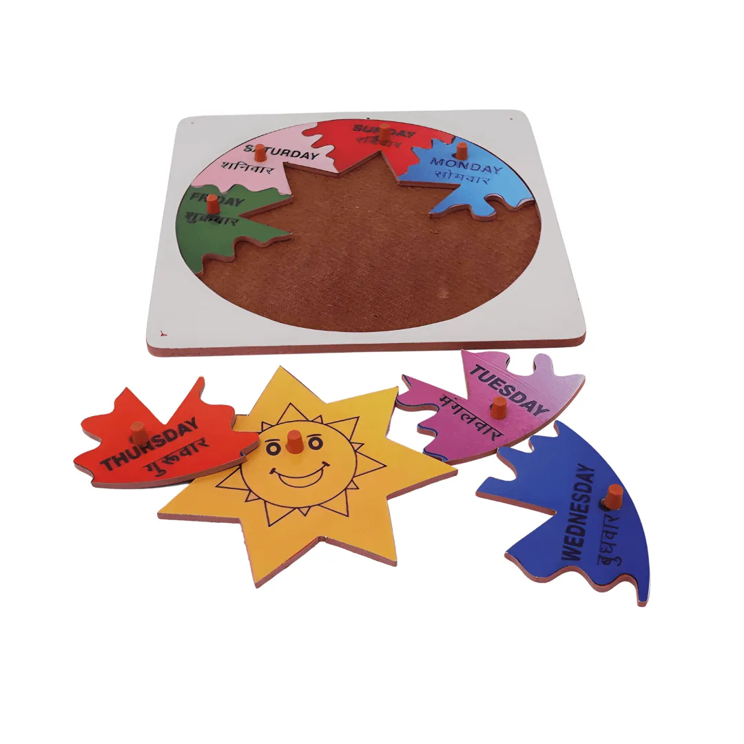 Wooden Day Puzzle Board Learning Set for Kids 3+