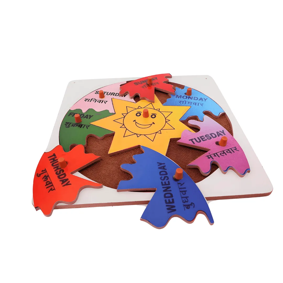 Wooden Day Puzzle Board Learning Set for Kids 3+