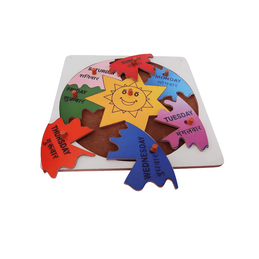 Wooden Day Puzzle Board Learning Set for Kids 3+